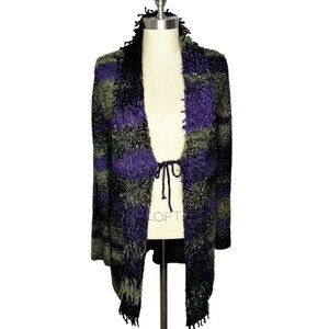 Spanner Cardigan Sweater Womens Size M Green Purple Fringe